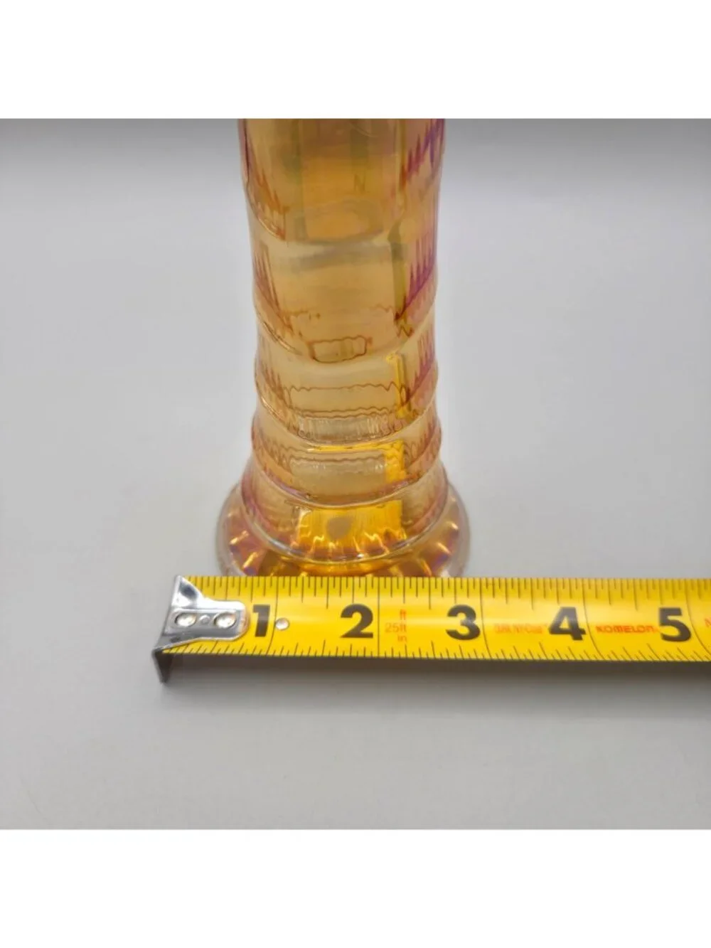 Vintage Imperial Ripple Carnival Glass Vase Ruffled Amber Iridescent Swung 11